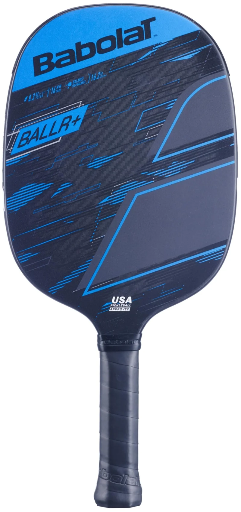 Babolat BALLR+ 16mm 7.9oz 16mm pickleball paddle — Biaxial 3K woven carbon fiber with RPM Max Grit face