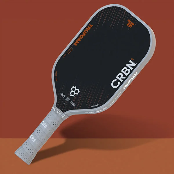 CRBN TruFoam Barrage 1 7.7oz 14mm pickleball paddle — Raw carbon fiber face