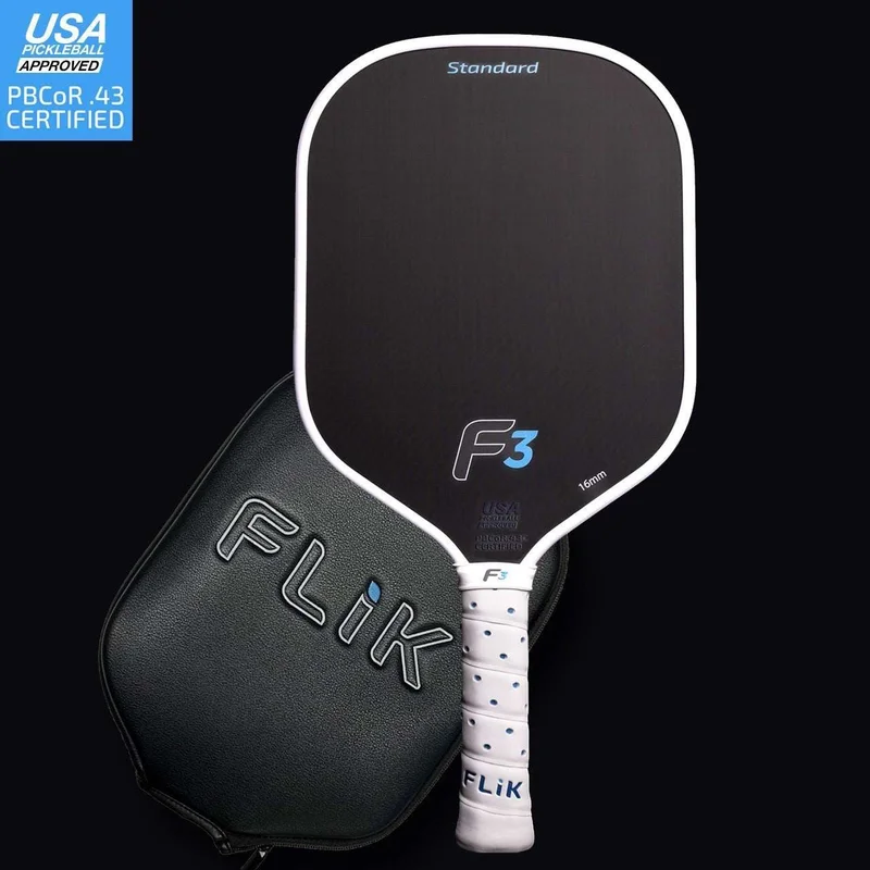 FLiK Pickleball F3 Triple Core 16mm 8oz 16mm pickleball paddle — Three layers of raw Toray T700 carbon fiber face
