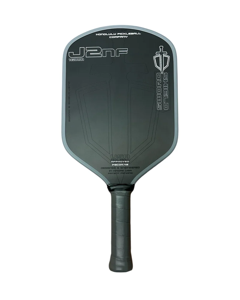 Honolulu Sword & Shield J2NF 8oz 16mm pickleball paddle — CFC (carbon, fiberglass, carbon) face