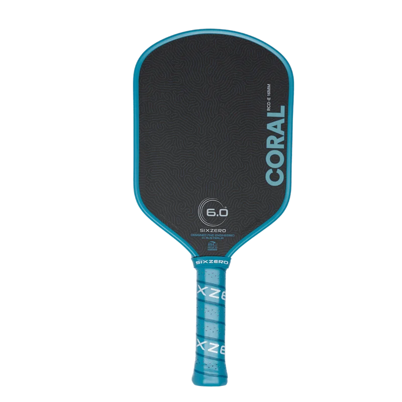 Six Zero Coral Elongated 16mm 8oz 16mm pickleball paddle — Japanese Toray 700K raw carbon fiber with Diamond Tough Grit face