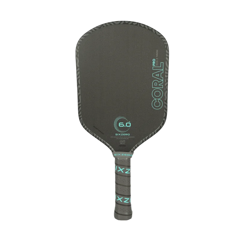 Six Zero Coral Pro Elongated 16mm 8oz 16mm pickleball paddle — Double Diamond Tough 300K Toray raw carbon fiber face
