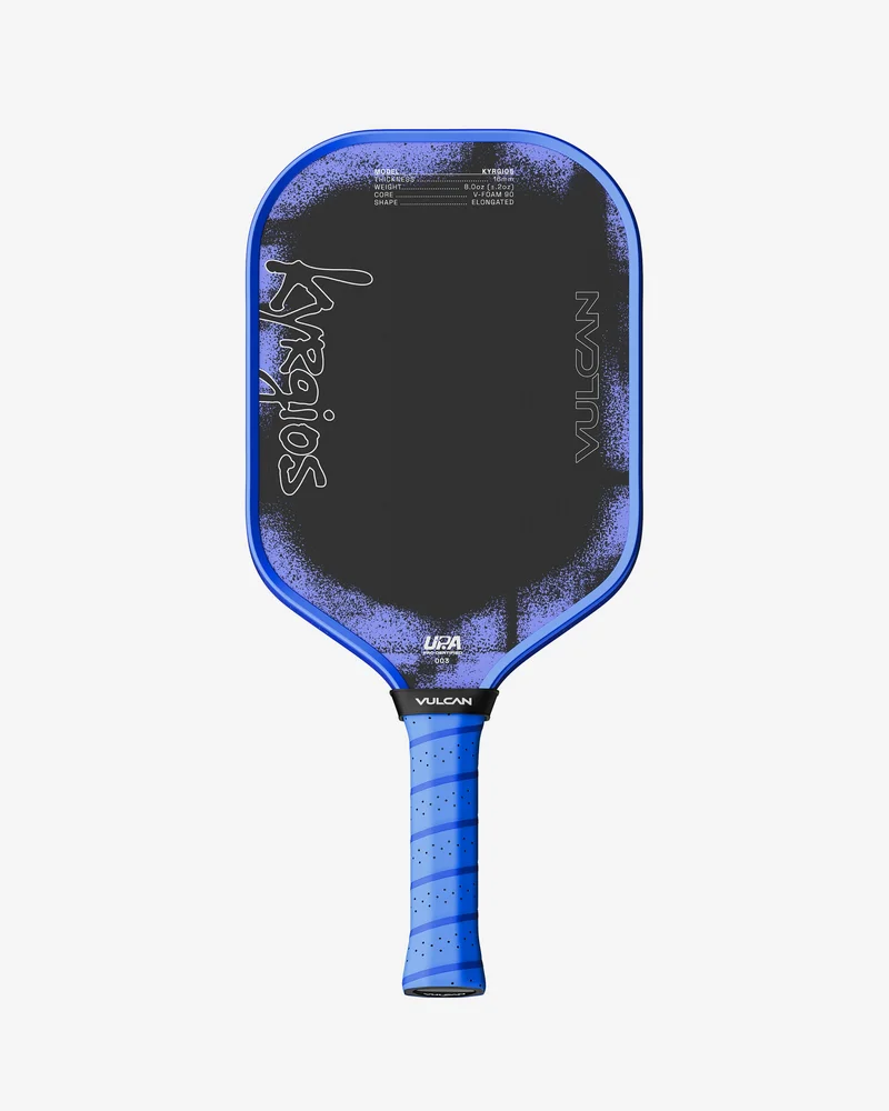 Vulcan Kyrgios Elongated 16mm 7.8oz 16mm pickleball paddle — Tri-laminate T700 raw carbon fiber face
